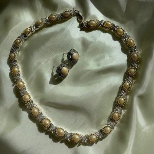 Silver Pearl Necklace & Earrings Bundle